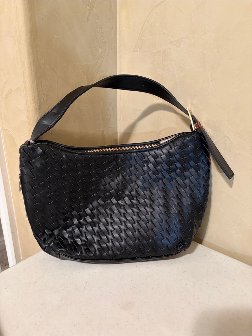 a new day Black Woven Shoulder Hobo Bag